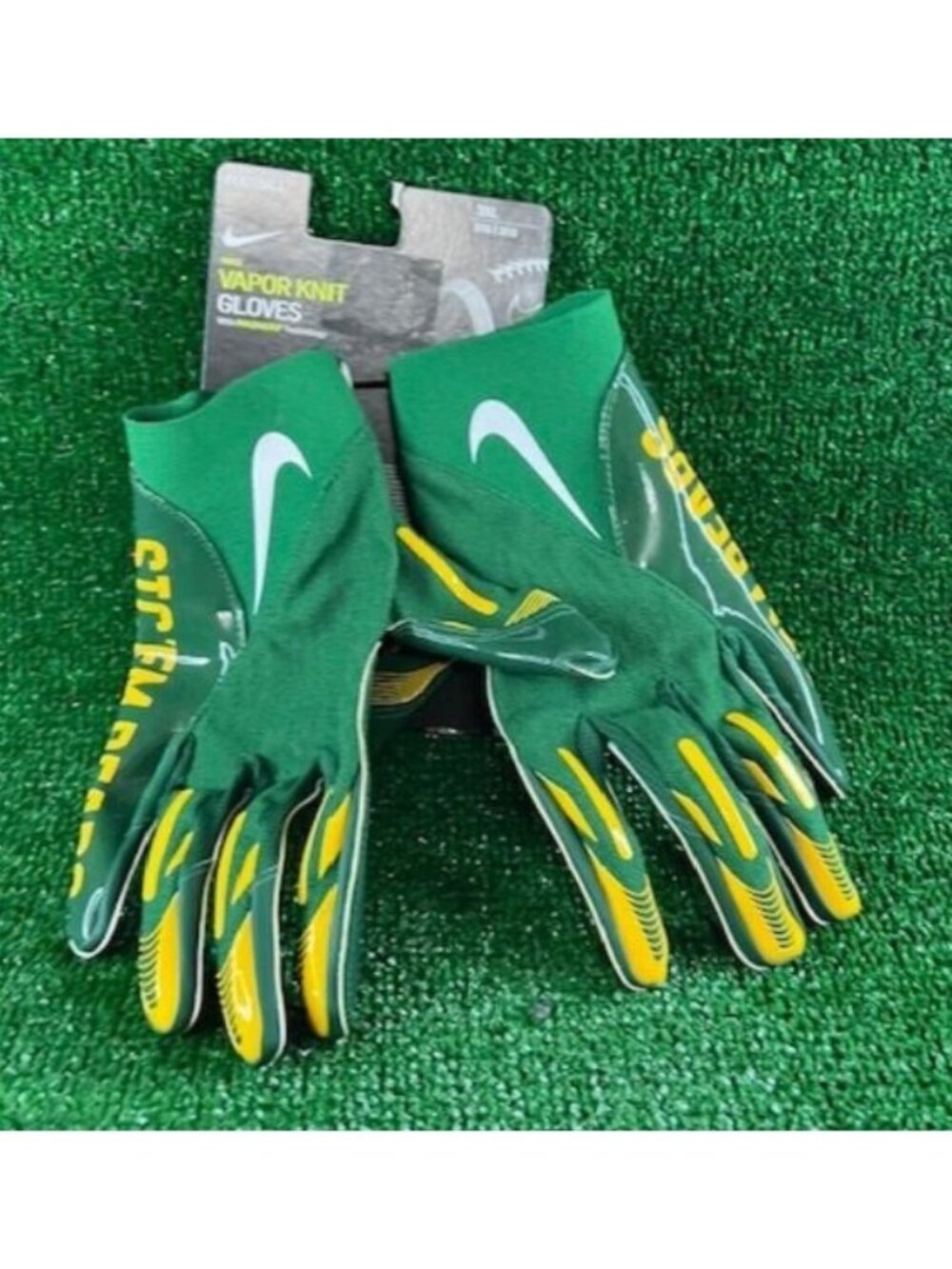 Men Nike Baylor Bears PE Vapor Knit Green Football Gloves DX4905 312 Size 3XL